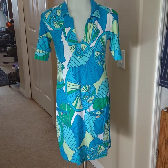 Tori Richard | Dresses | Tory Richard Honolulu Blue Green White Collared  Tunic Style Dress Xs | Poshmark